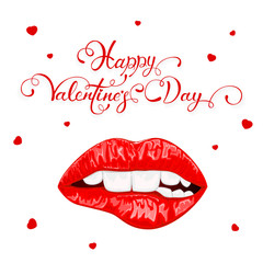 Happy Valentines Day with red female lips