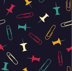 Clerical button and clip. Vector bright seamless pattern.