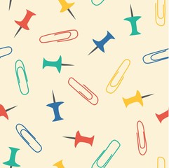 Clerical button and clip. Vector bright seamless pattern