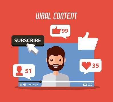 viral content beard man in video suscribe like follow comment vector illustration