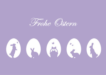 Happy Easter greeting card with Easter eggs purple