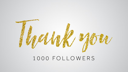 Thank you 1000 follwers gold glitter social media banner - obrazy, fototapety, plakaty