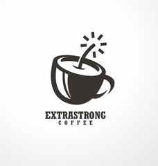 Creative logo design idea for extra strong coffee with coffee cup made as bomb or dynamite.