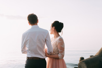 Fototapeta premium modern wedding in the mountains in Sochi and the sea, a wedding in a European style by car.
