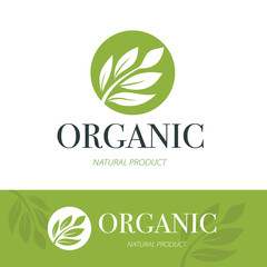 Organic logo. Green and natural product icons. Fresh food and eco product logo, Leaf and vector design element for healthy care brand identity. Vector Illustration.