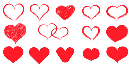Heart red set hand sketch Valentine day 14 february wedding