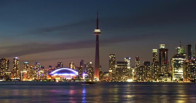 Night Sunset Skyline Bright City Waterfront Lights Toronto