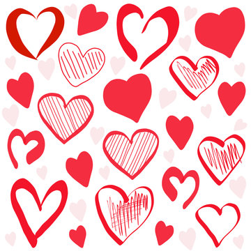  Hand drawn red hearts pattern background