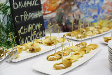 Delicacies and snacks at a buffet