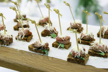 Delicacies and snacks at a buffet