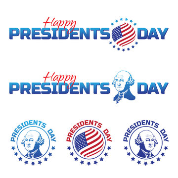 Set of vector elements or logos to Happy Presidents Day - National american holiday. Vector illustration isolated on white background. Perfect to use for advertising design and other creative projects