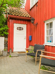 Fototapeta na wymiar Damstredet, residential area of Oslo with old wooden houses. Landmark of Oslo, Norway capital