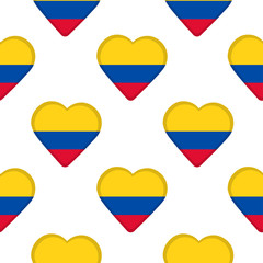Seamless pattern from the hearts with flag of Colombia.