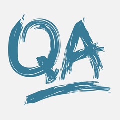 Logo quality assurance (QA), testing. Smears with a brush. Vector blue letters
