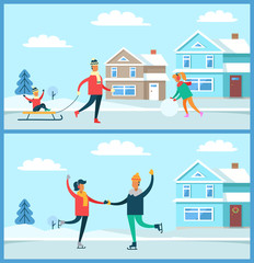 Wintertime Activities Nature Vector Illustration