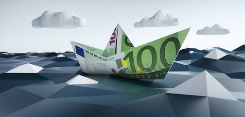 Euro-Papierschiff im Meer