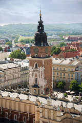 aerial view of Main Square and clock tower - Krakow - Poland