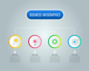Creative concept for infographic with 4 options, parts or processes. Timeline infographic business design and marketing icons for presentation, annual report, diagram, workflow layout and web design.