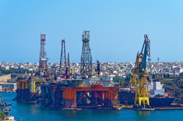 Oil and gas platform in a bay of Valletta, Malta
