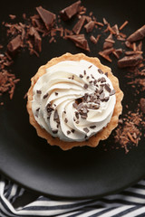 Plate with tasty tartlet, closeup