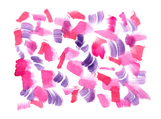 Small pink and purple brush strokes painted in watercolor on clean white background