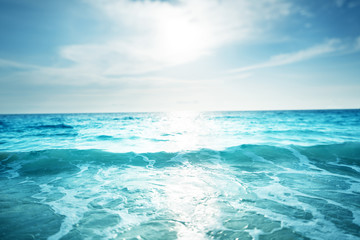 seychelles beach in sunset time, tilt shift effect