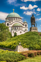 Fototapeta na wymiar Belgrade, Serbia May 18, 2016: Church of Saint Sava and Monument to Karadjordje