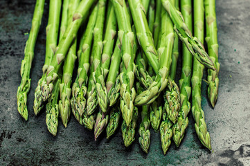Bunch of green asparagus, top view