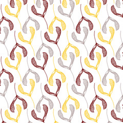 Hand drawn floral vector pattern in red, yellow and gray color palette