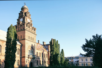 Beautiful old building with bell tower on sunny day