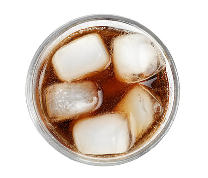 Cold cola in glass on white background