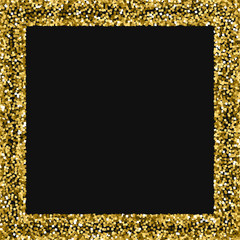 Gold glitter. Square scattered border with gold glitter on black background. Sublime Vector illustration.
