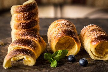 Hungarian traditional twisted loaf kurtas, pastries cooked on the coals