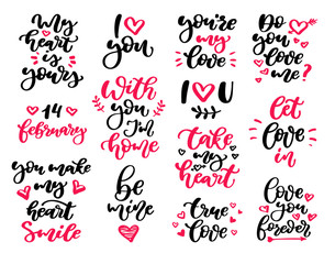 Fototapeta na wymiar Valentine s Day lettering vector set. 