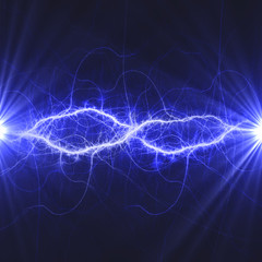 Blue plasma lightning, abstract electrical background