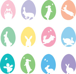 colorful Easter eggs with silhouettes icon collection 