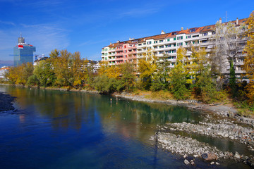 Fototapeta na wymiar Arve River in Geneva, Switzerland, Europe