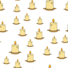 Inflamed Candles Vector Seamless Pattern on White