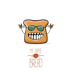 vector funny cartoon cute sliced bread character isolated on white background. My name is bread concept illustration. funky food character