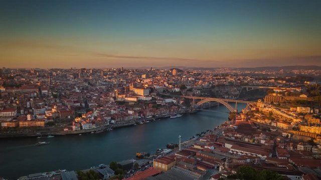 Portugal Porto timelapse old city centre bridges roofs sunset 4k