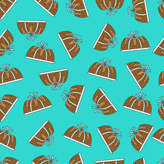 seamless pattern cake in turquoise background
