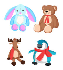Bunny and Teddy Bear Toys Vector Illustration