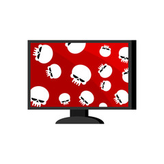 Virus in computer. Skull on monitor. Cyber attack for pc. Death information. Blocked Data processor does not work. Vector illustration