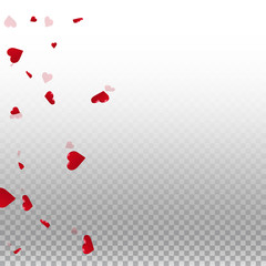 3d hearts valentine background. Scatter left gradient on transparent grid light background. 3d hearts valentines day rare design. Vector illustration.