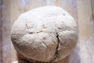 Fototapeta na wymiar Homemade whole wheat bread with organic sourdough