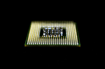 Computer processor on black background close up 