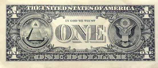 Fotobehang US one dollar bill closeup macro, back side © octofocus