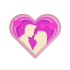 Couple Silhouette On Papercut Background