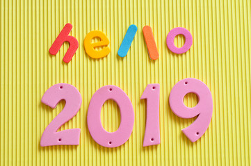 Hello 2019 on a yellow background