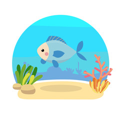 Sea animals with landscape - cute cartoon illustration of fish